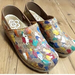SANITA Professional CLOGS Cork Paint Splatter ~ EU 37 / US 6-6.5 Leather